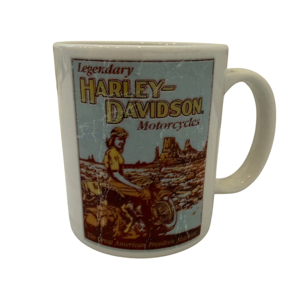 Harley-Davidson Legendary Motorcycles Coffee Mug White Ceramic Vintage Graphic